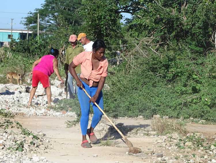 Neighbors involved in the community cleaning.