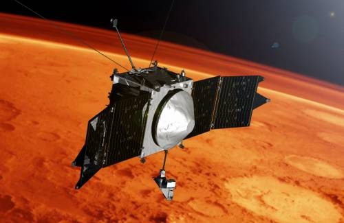 Ilustración de la sonda MAVEN en Marte. /Foto: Noticiasdelaciencia