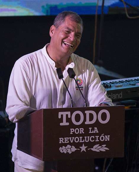 Rafael Correa interviene en el encuentro./Foto: Cubadebate