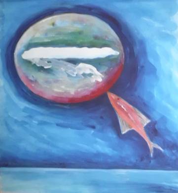 Obra tercera de Osvaldo Armas de la serie “El amor entre una nube y un pez volador”(2008)
